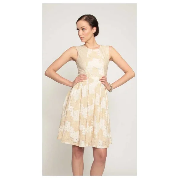 Anthropologie | Dresses | Anthropologie Eva Franco Gold Chantilly Lace Dress  Christmas Holiday | Poshmark
